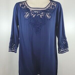 SOFT SURROUNDINGS Mesh Embroidered Tunic Top size S